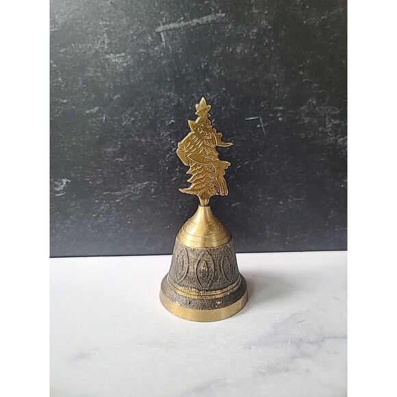 Brass Reindeer Christmas Tree Hand Bell Vintage Christmas Decor - Picture 1 of 10